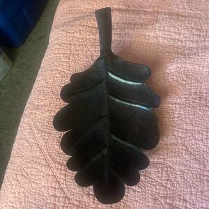 Leaf-Shaped Decorative Tray table/ candle display. Beautiful Patina  Metal.